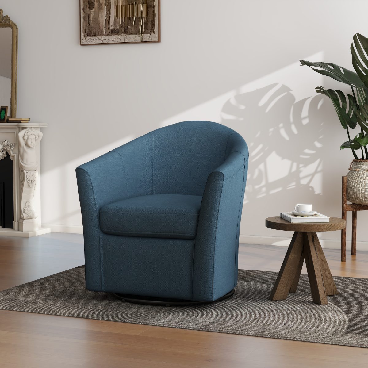 Eleanora Modern Upholstered Swivel Barrel Chair Linen Blend for Living Room Accent Chair Single - Image 6