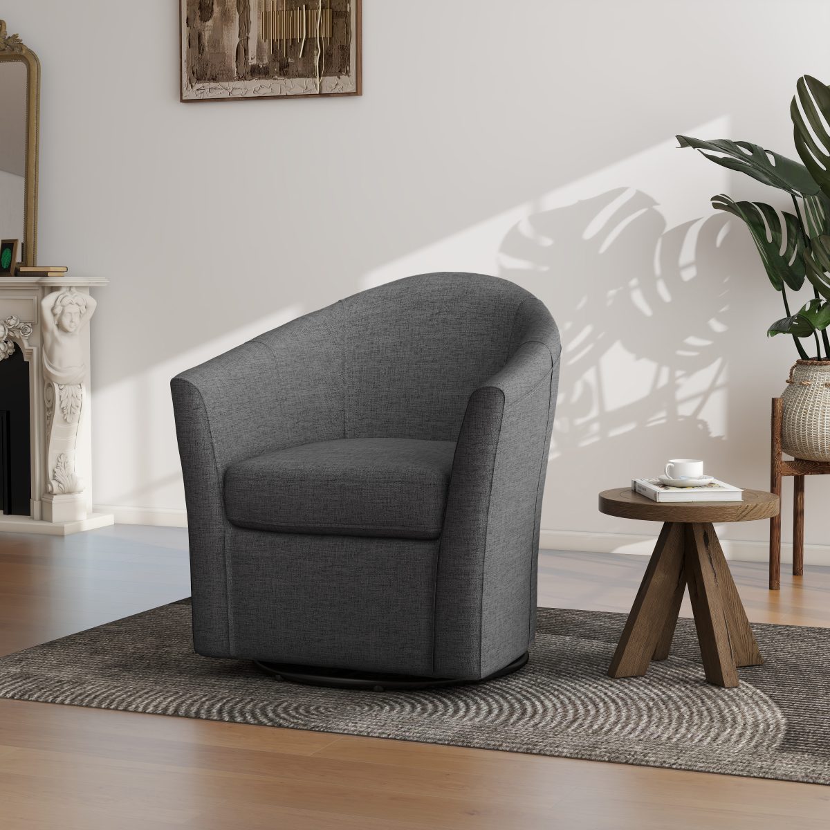 Eleanora Modern Upholstered Swivel Barrel Chair Linen Blend for Living Room Accent Chair Single - Image 5