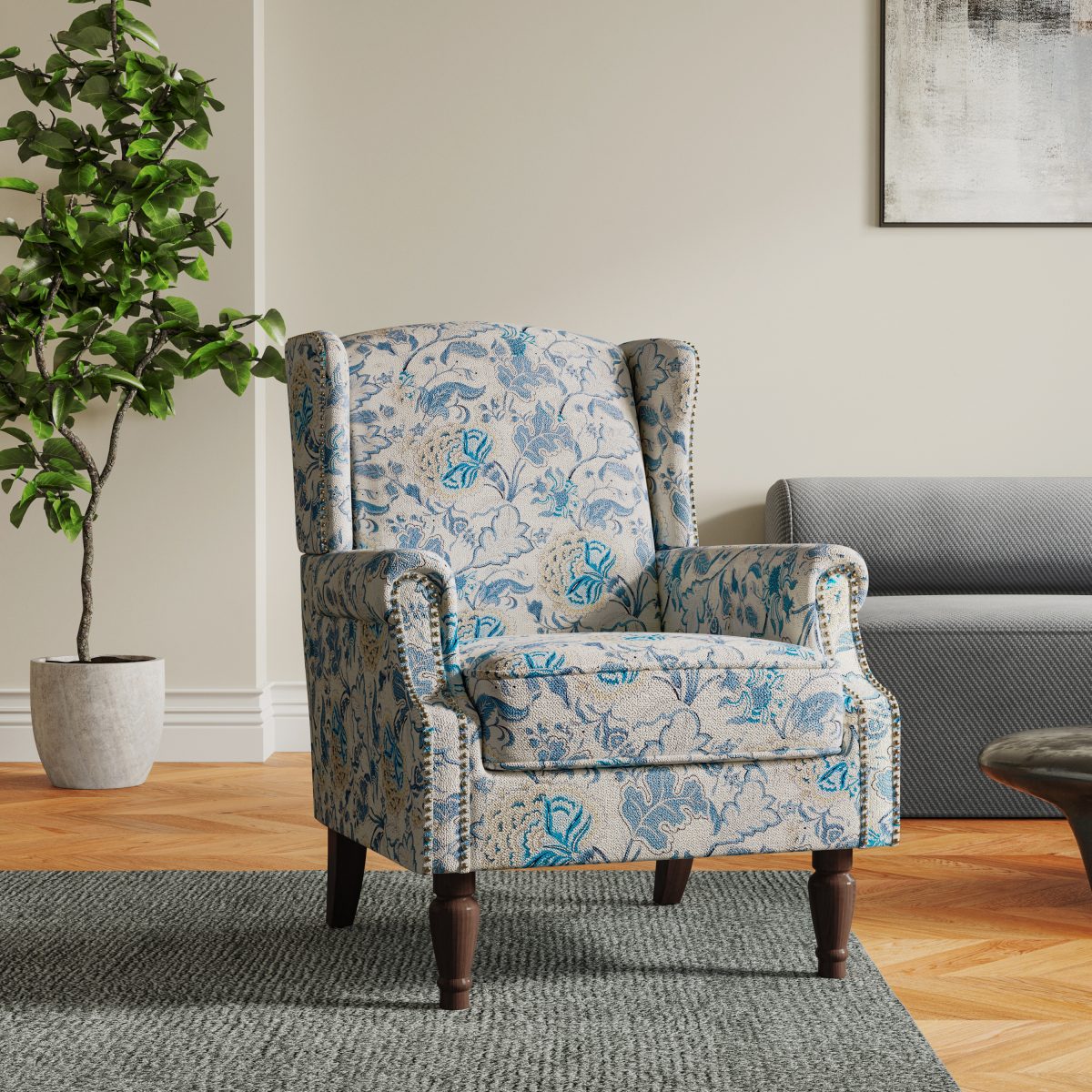 Floral Upholstered Wingback Accent Chair - Image 7