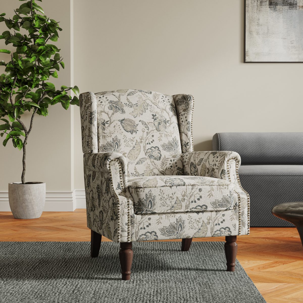 Floral Upholstered Wingback Accent Chair - Image 4