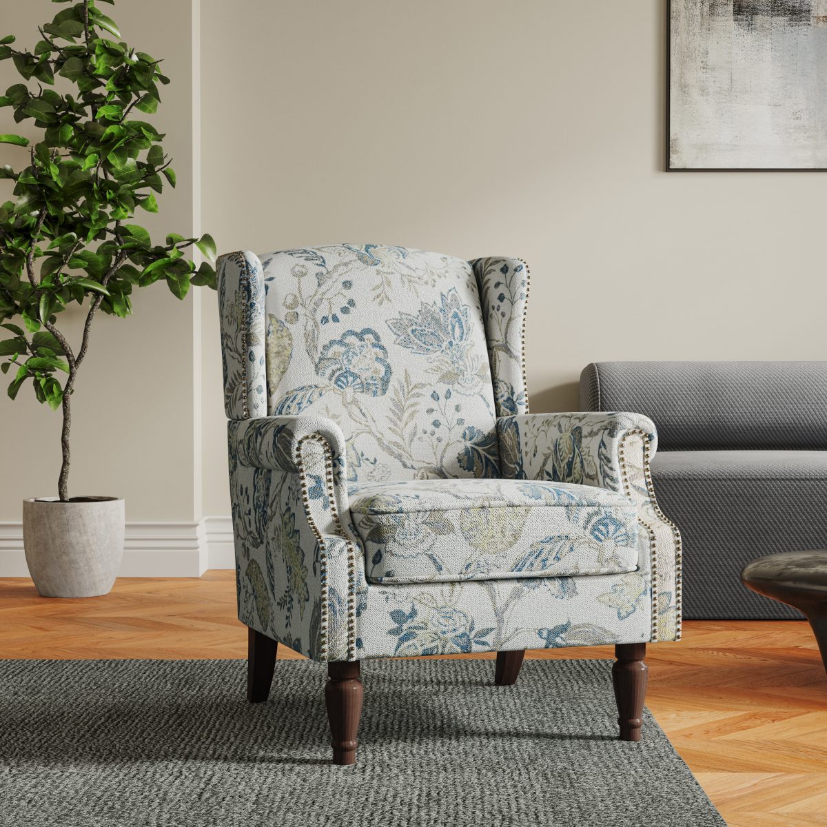 Floral Upholstered Wingback Accent Chair - Image 3