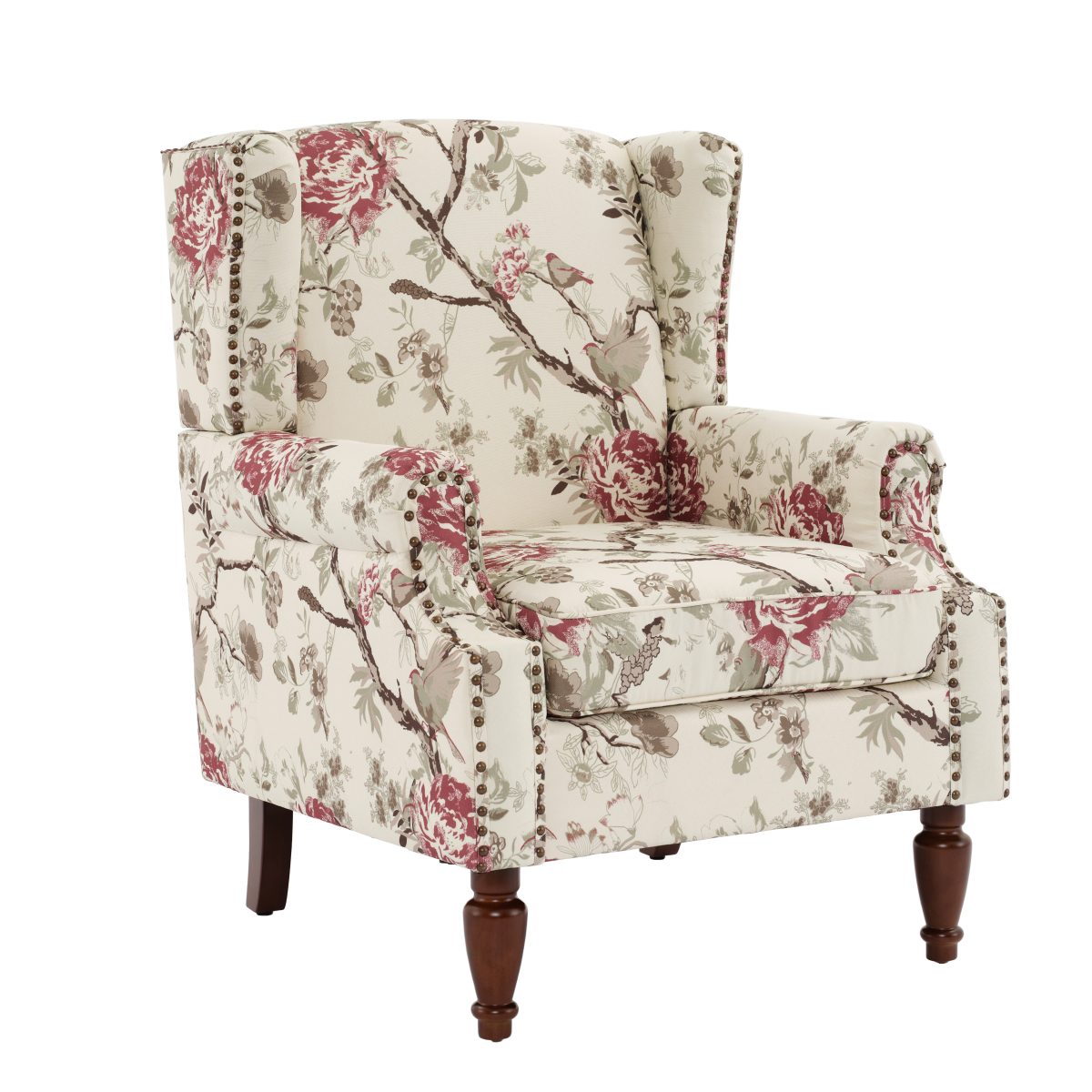 Floral Upholstered Wingback Accent Chair - Image 1