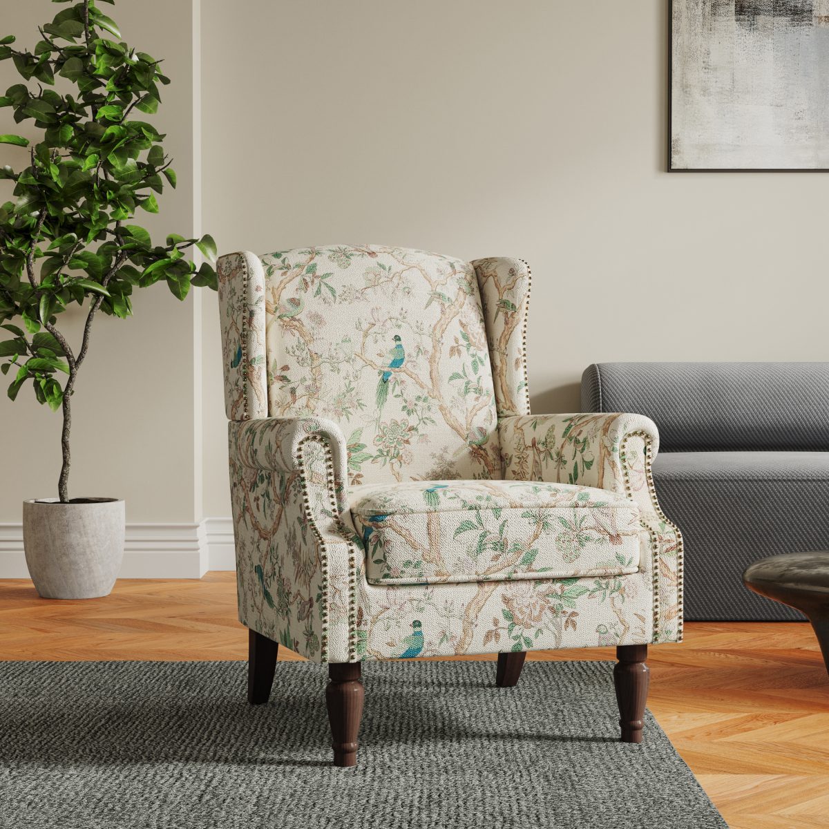 Floral Upholstered Wingback Accent Chair - Image 8