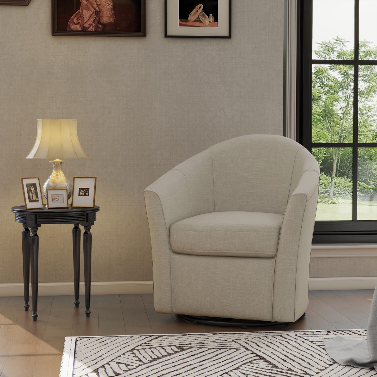 Eleanora Modern Upholstered Swivel Barrel Chair Linen Blend for Living Room Accent Chair Single - Image 4