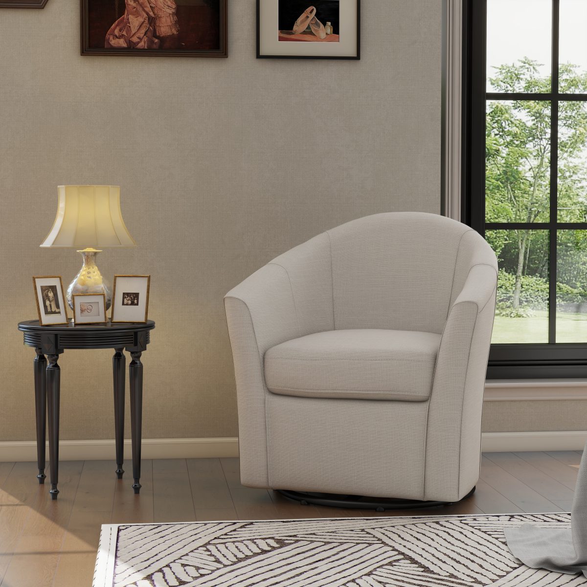 Eleanora Modern Upholstered Swivel Barrel Chair Linen Blend for Living Room Accent Chair Single - Image 7