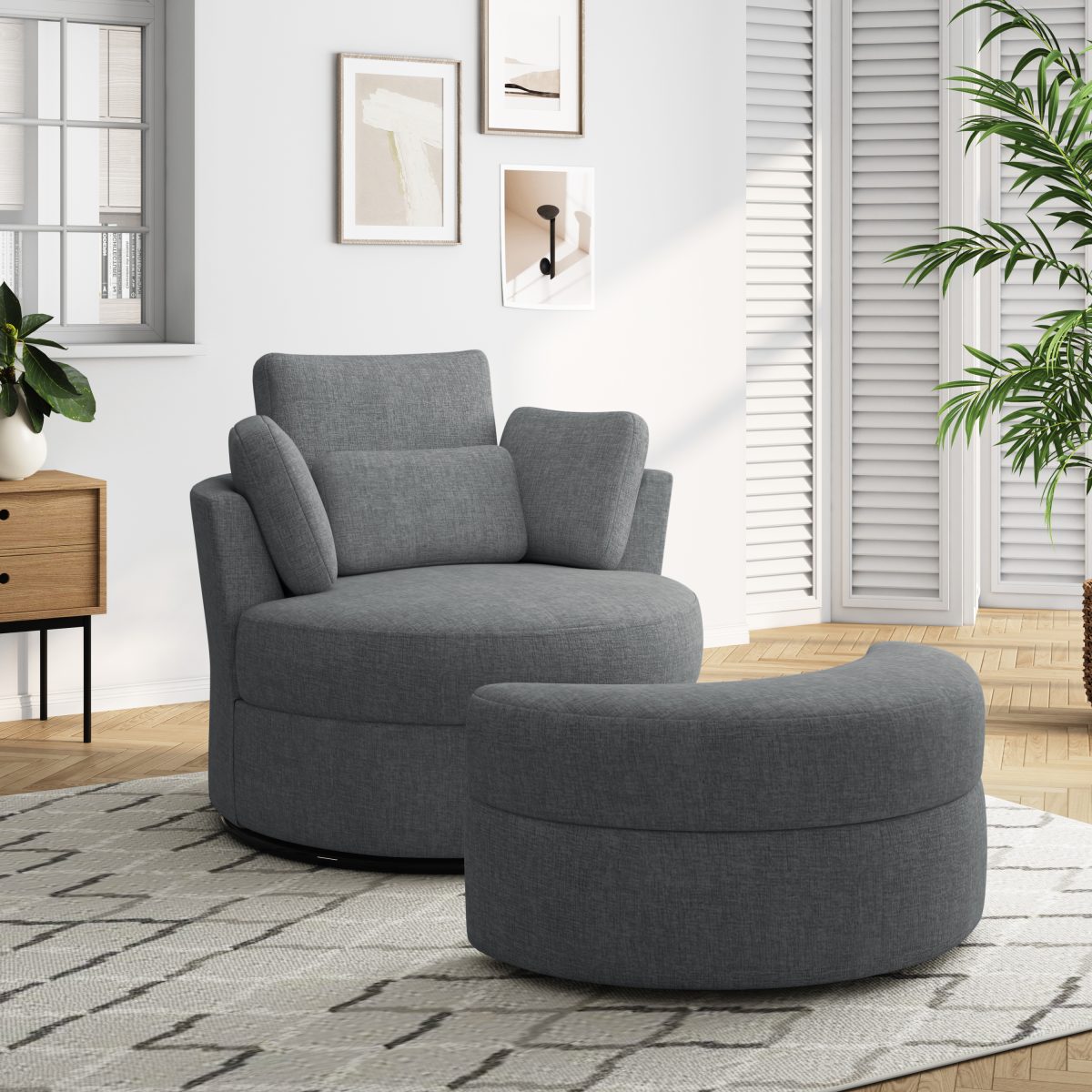 Florence Upholstered Swivel Barrel Chair With Ottoman - Image 8