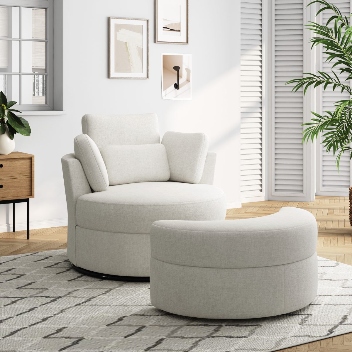 Florence Upholstered Swivel Barrel Chair With Ottoman - Image 7
