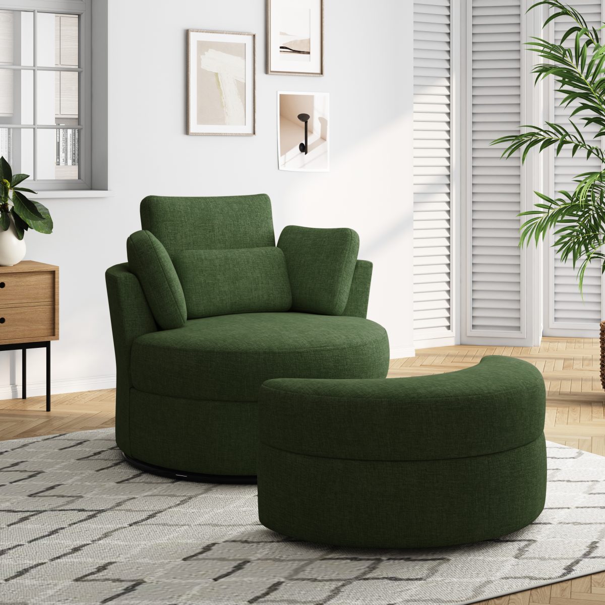 Florence Upholstered Swivel Barrel Chair With Ottoman - Image 5
