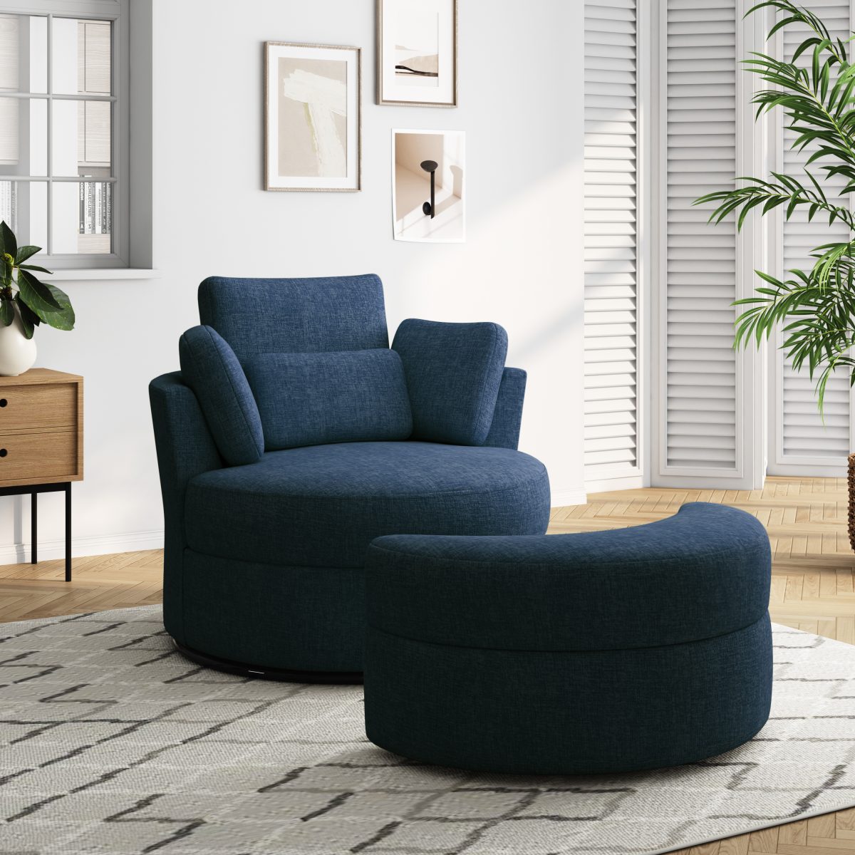 Florence Upholstered Swivel Barrel Chair With Ottoman - Image 2