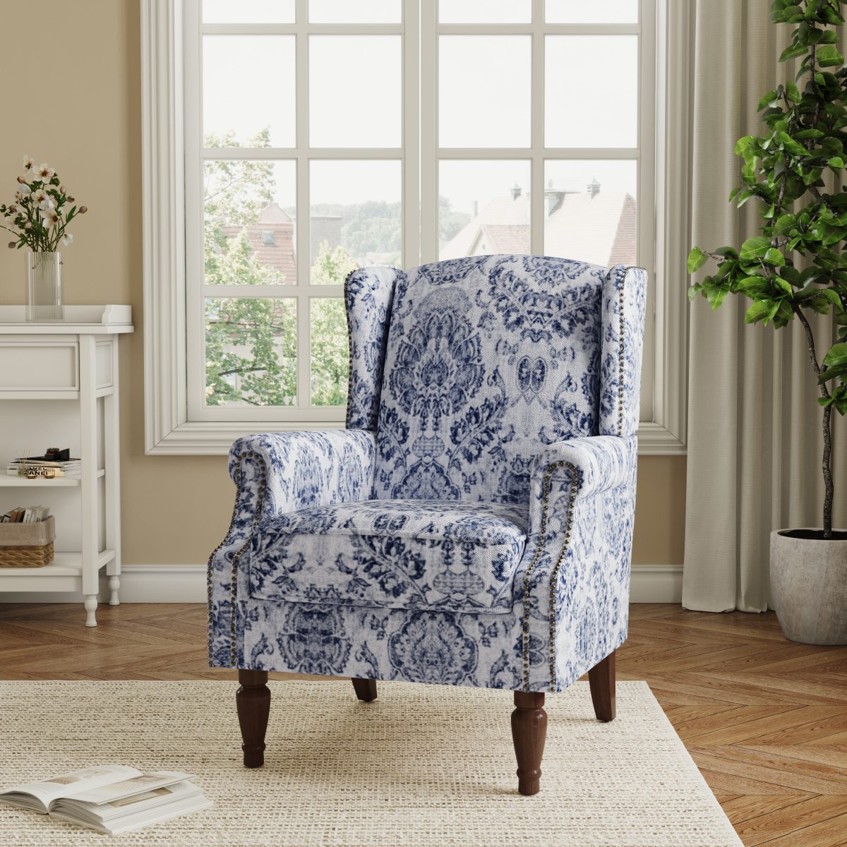 Floral Upholstered Wingback Accent Chair - Image 6