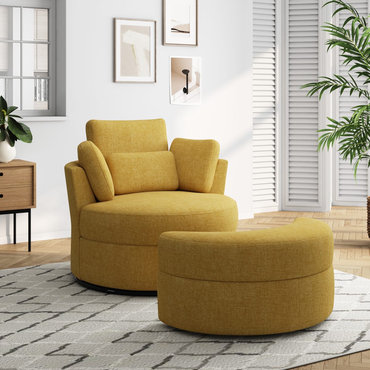 Florence Upholstered Swivel Barrel Chair With Ottoman - Image 3