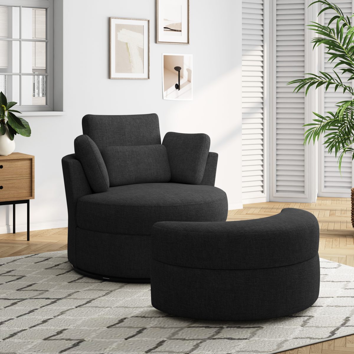 Florence Upholstered Swivel Barrel Chair With Ottoman - Image 6