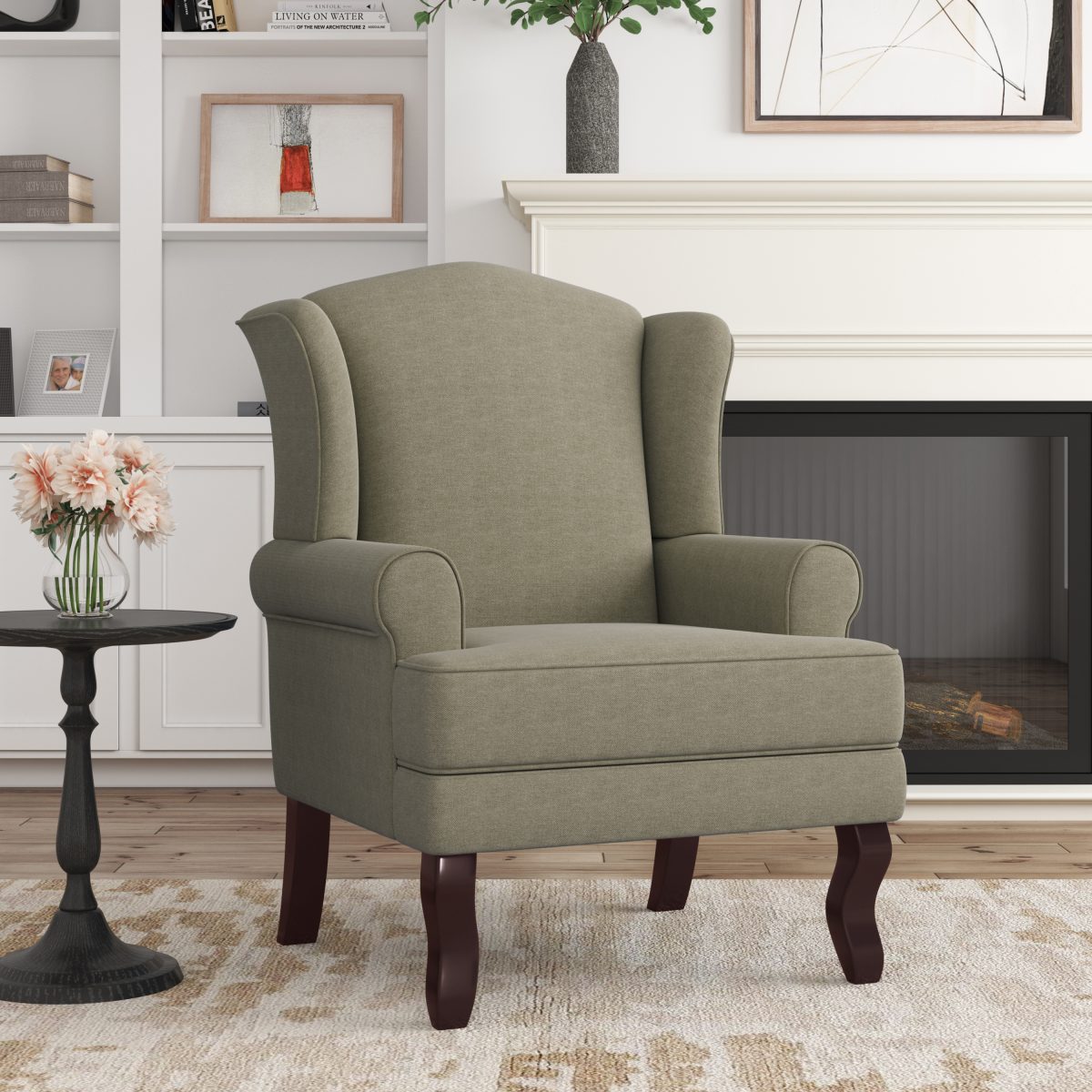 Yamber Berio 31.1"W Upholstered Linen Wingback Accent Chair with Rolled Arm - Image 2