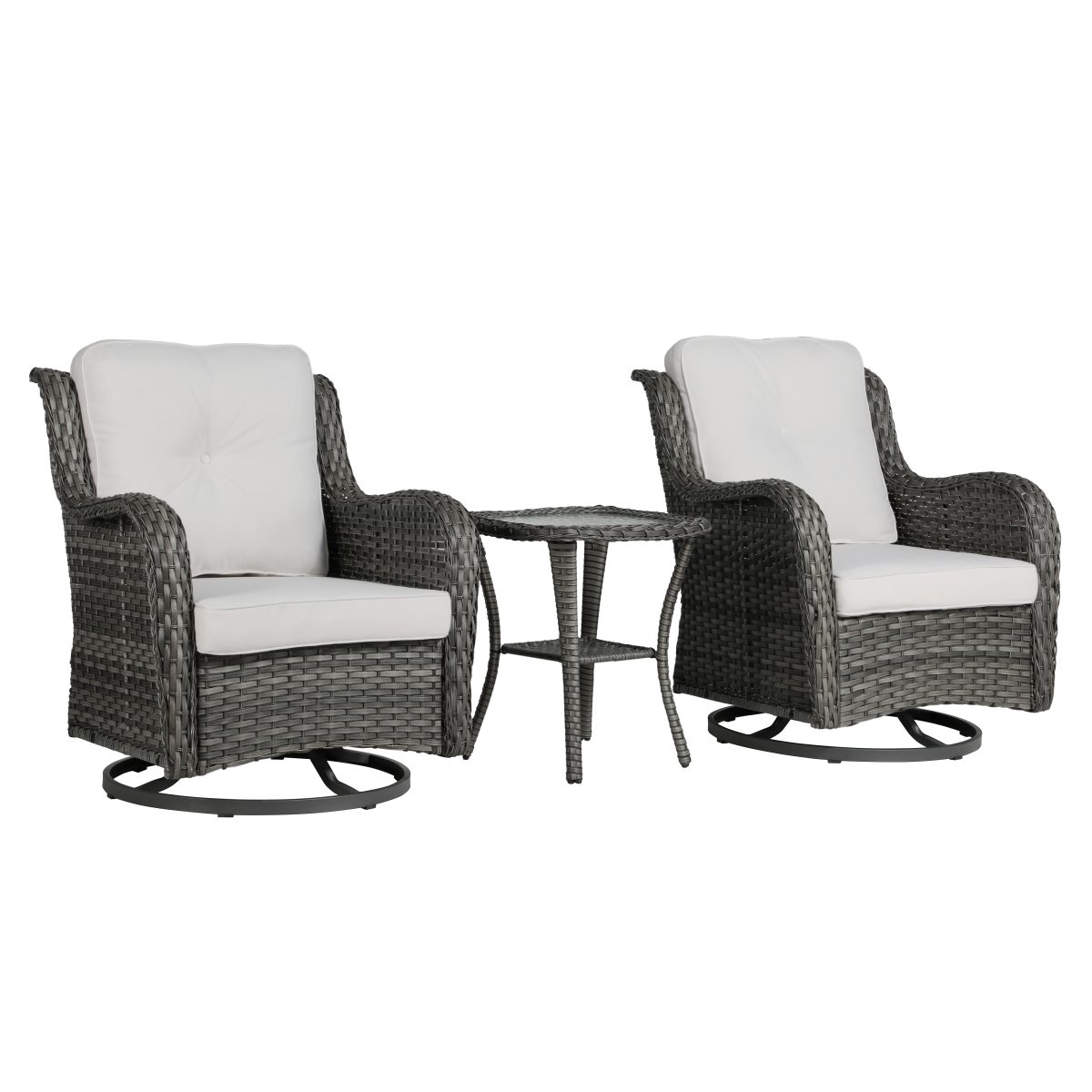 Auryanna Rattan Outdoor Furniture 3 Piece Swivel Seating Group with Coushions - Image 1