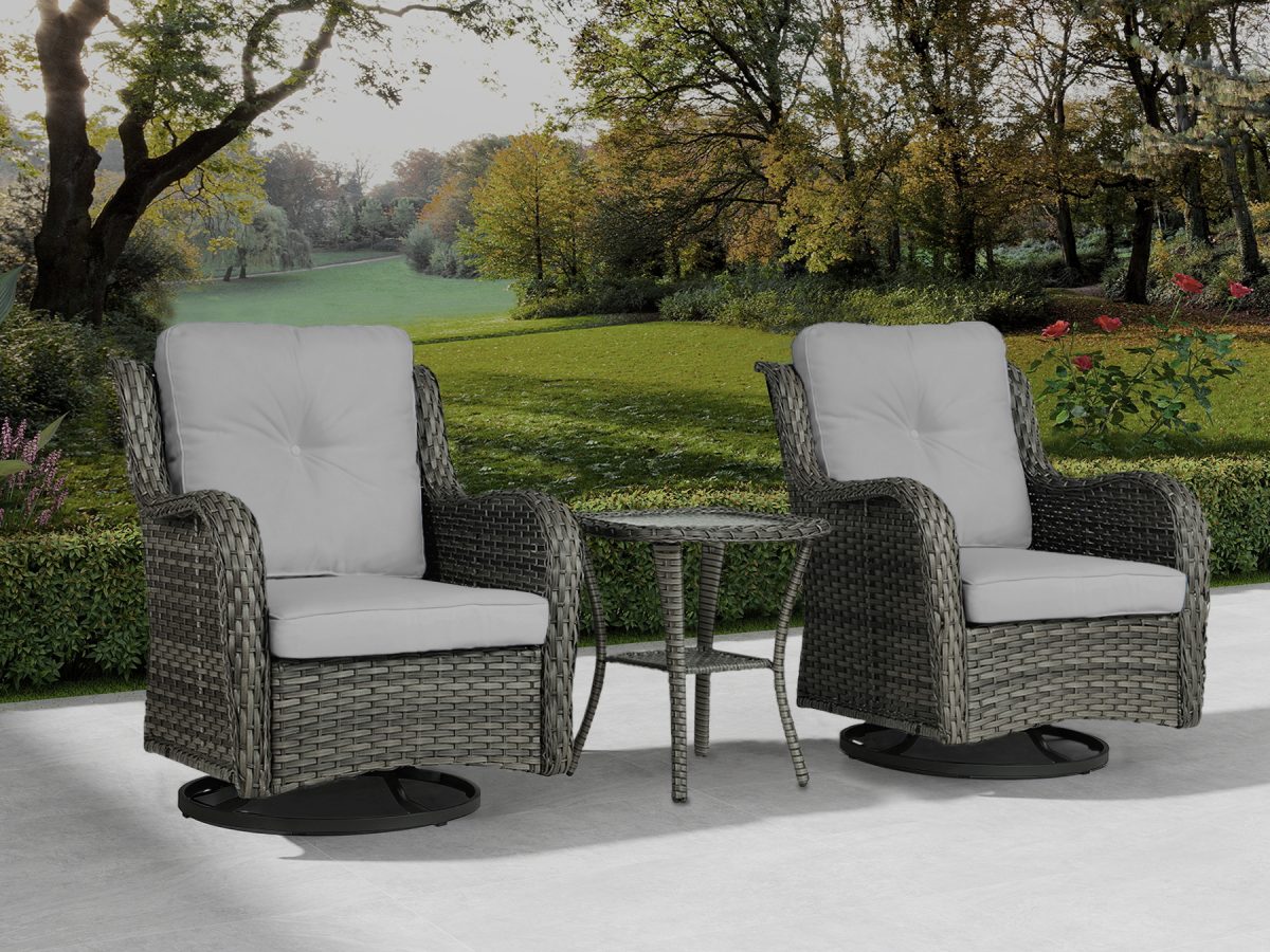 Auryanna Rattan Outdoor Furniture 3 Piece Swivel Seating Group with Coushions - Image 3