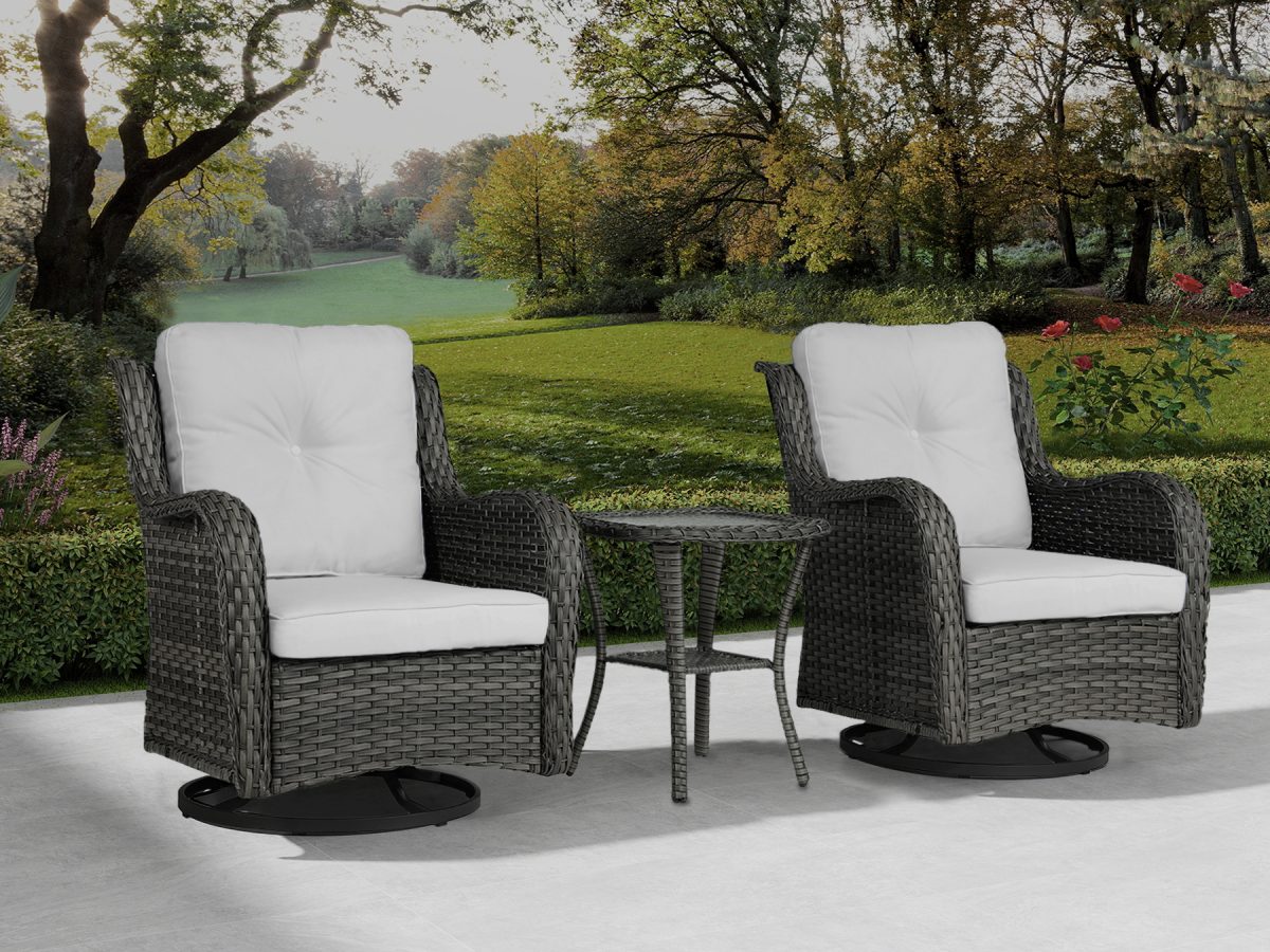 Auryanna Rattan Outdoor Furniture 3 Piece Swivel Seating Group with Coushions - Image 4