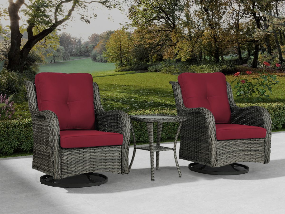 Auryanna Rattan Outdoor Furniture 3 Piece Swivel Seating Group with Coushions - Image 5