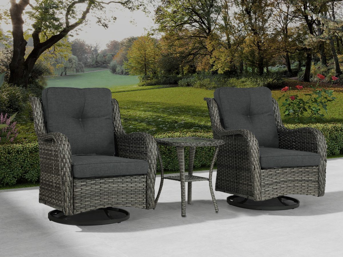 Auryanna Rattan Outdoor Furniture 3 Piece Swivel Seating Group with Coushions - Image 6