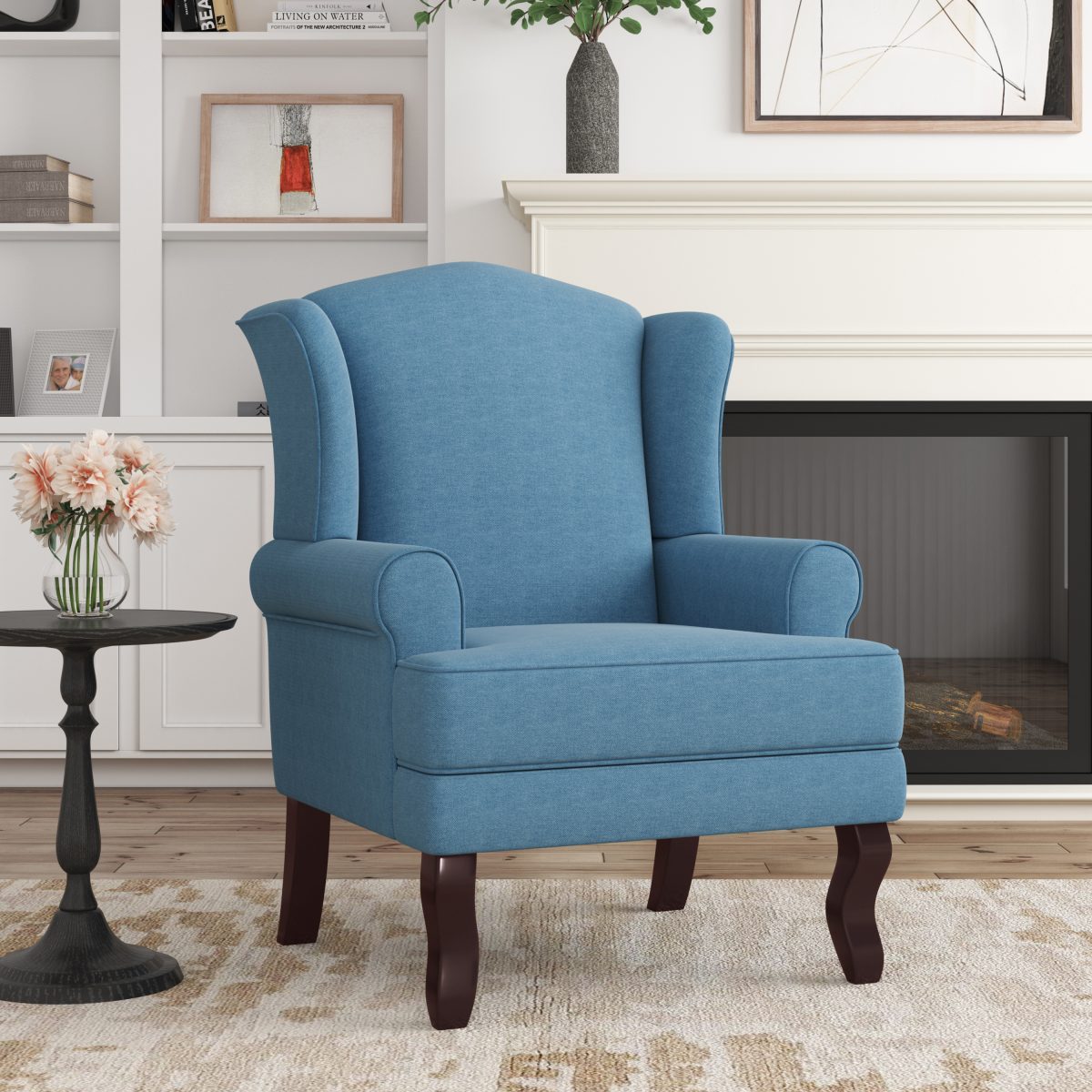 Yamber Berio 31.1"W Upholstered Linen Wingback Accent Chair with Rolled Arm - Image 4