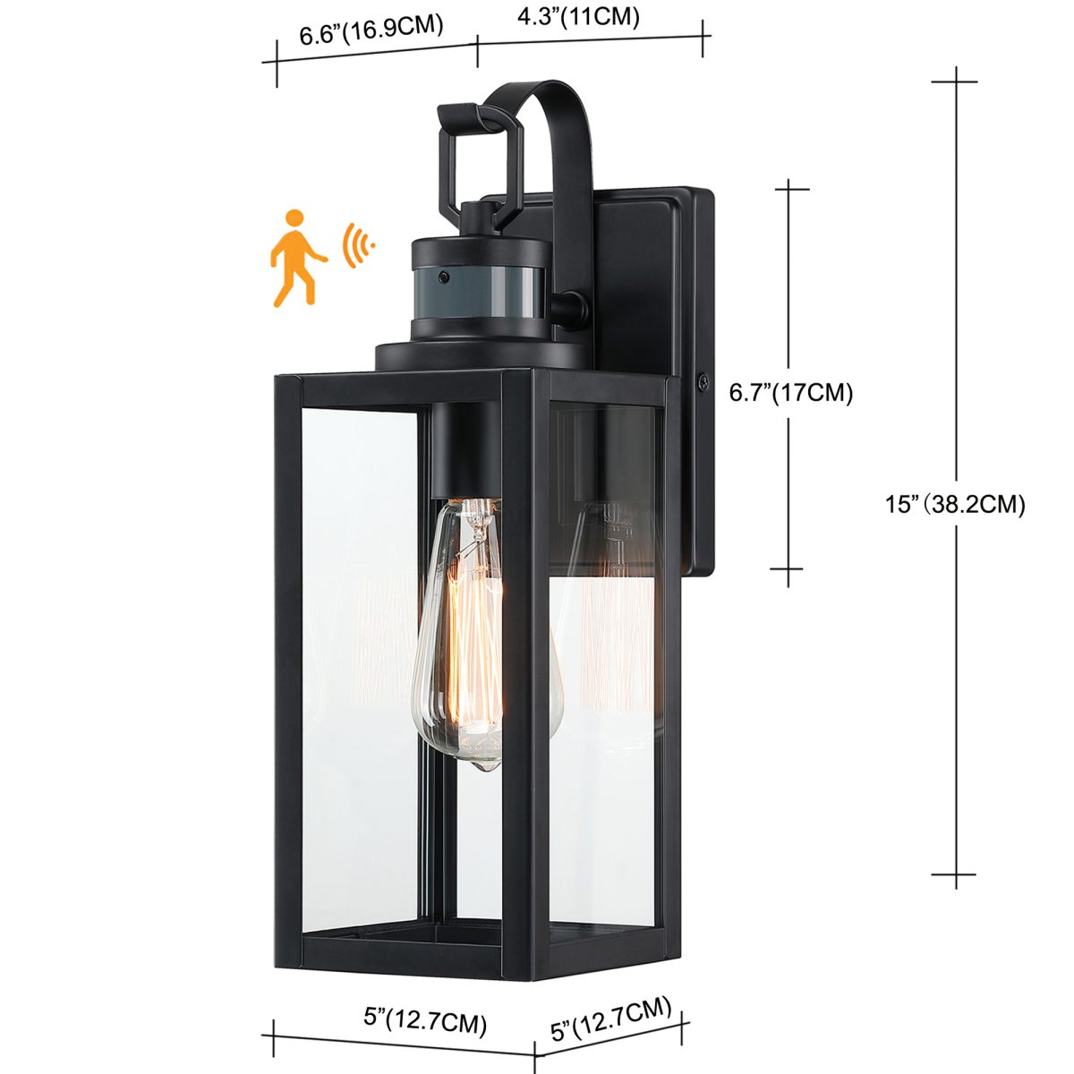 Bessie 1-Light Black Motion Sensor Outdoor Wall Lights Dusk to Dawn Light Fixture - Image 2