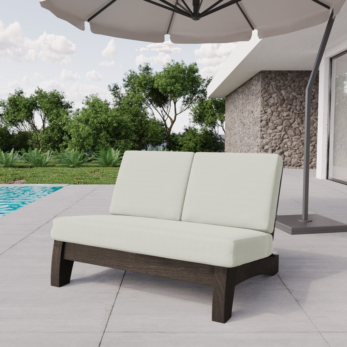 Wood Outdoor Sectional Furniture 2 Seat Armless Patio Loveseat - Image 3