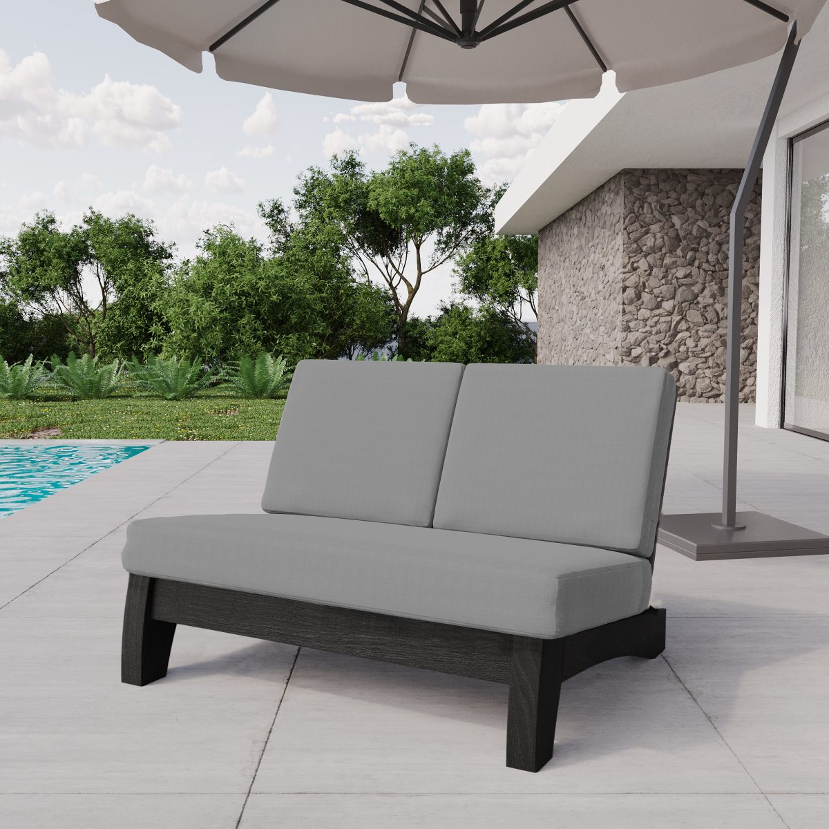 Wood Outdoor Sectional Furniture 2 Seat Armless Patio Loveseat - Image 2