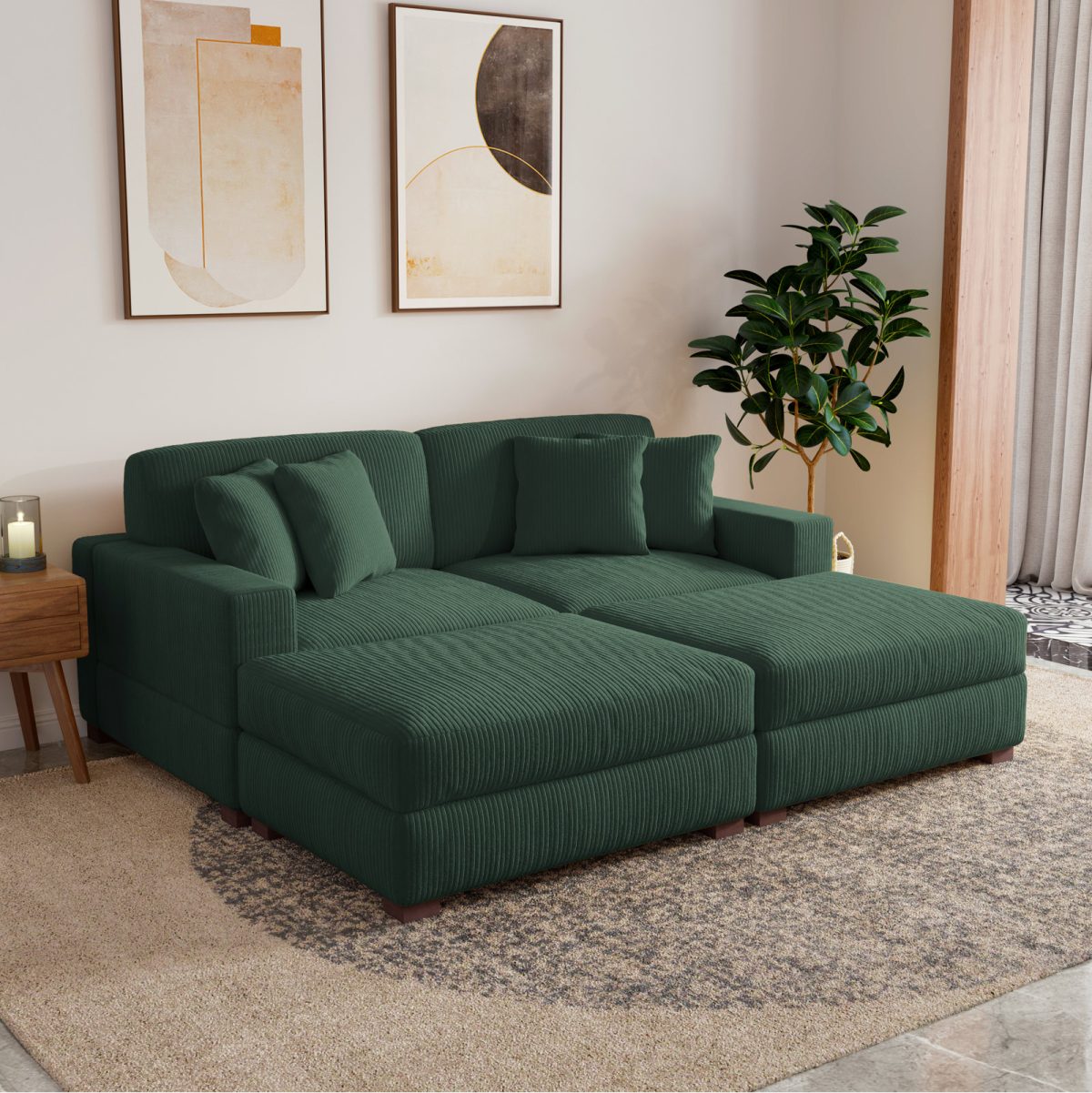 Milbrey 4-Piece Corduroy Sleeper Sofa Set With Armchairs & Ottomans - Image 6