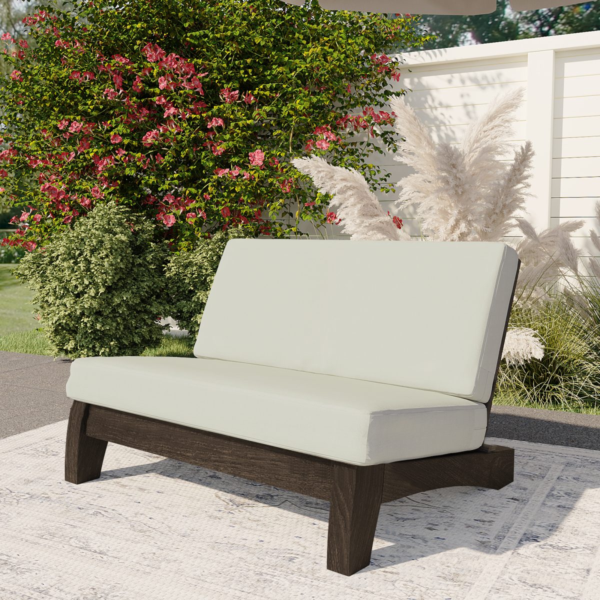 Wood Outdoor Sectional Furniture 2 Seat Armless Patio Sofa - Image 2